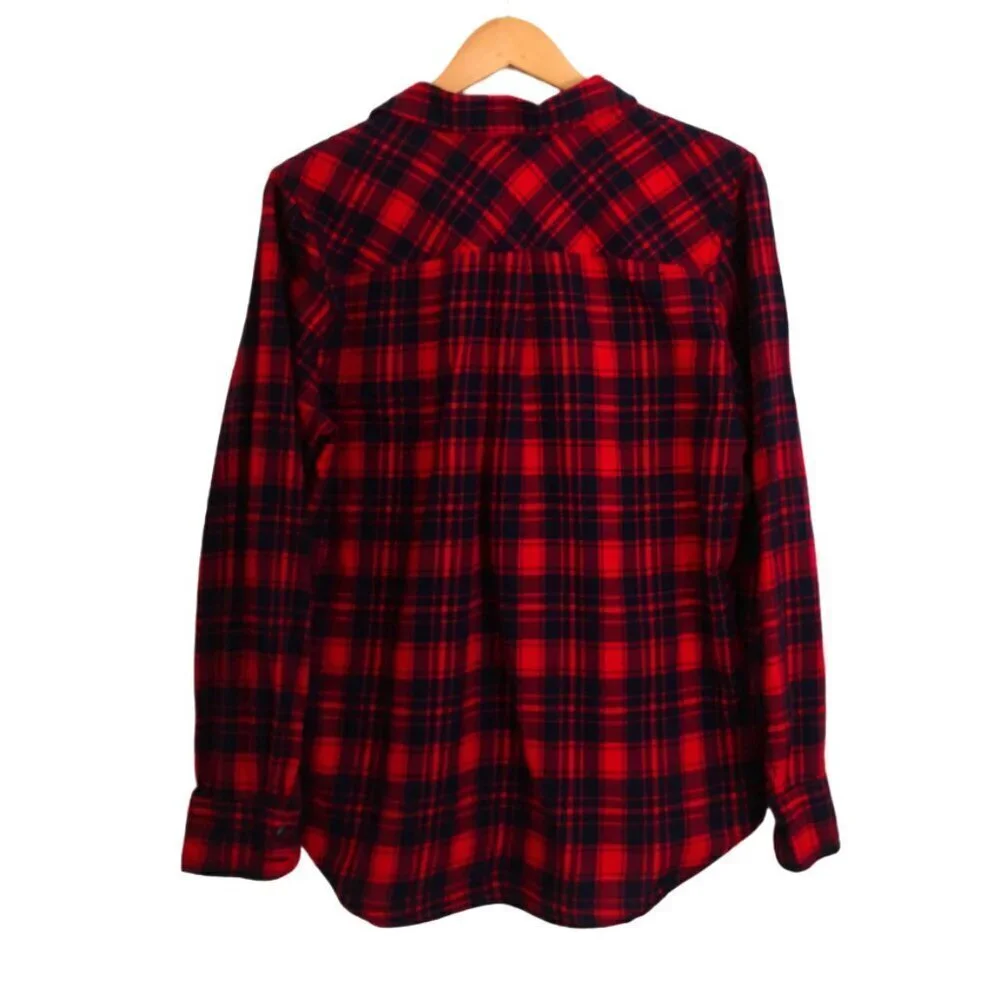 J. Crew Boy Fit Plaid Button Down Flannel Shirt Red Navy‎ Blue Size L